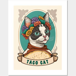 Taco Cat Cinco De Mayo Funny Floral Cat Lover Mexican Fiesta Posters and Art